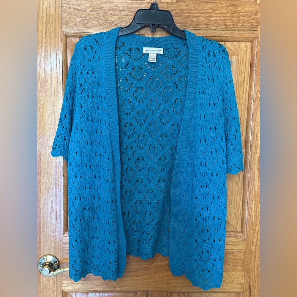 Christopher & Banks Women’s Size Large Turquoise Knit Cardigan Sweater